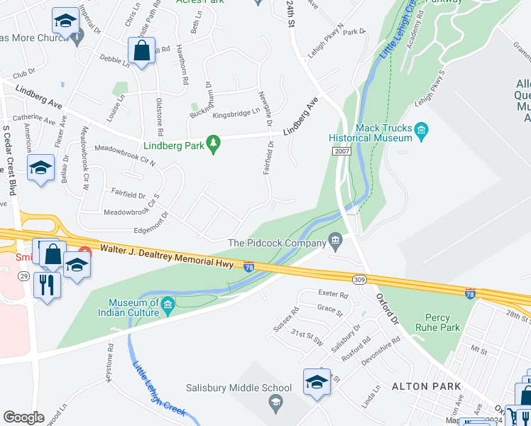 map of restaurants, bars, coffee shops, grocery stores, and more near 3005 Barrington Lane in Allentown