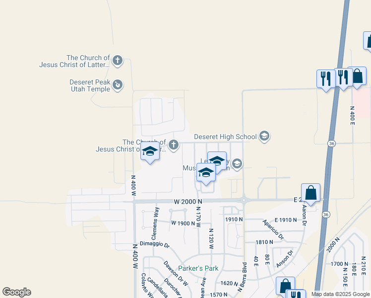 map of restaurants, bars, coffee shops, grocery stores, and more near 2178 North 220 West in Tooele