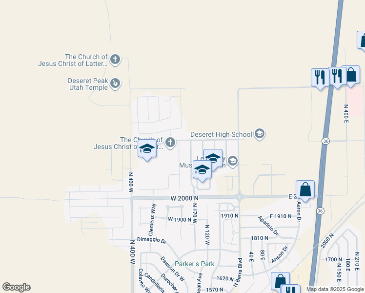 map of restaurants, bars, coffee shops, grocery stores, and more near 2178 North 220 West in Tooele