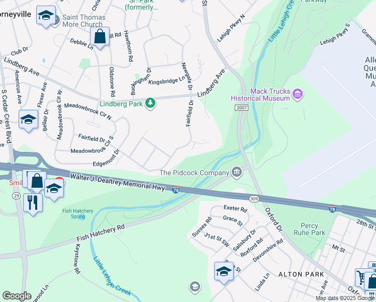 map of restaurants, bars, coffee shops, grocery stores, and more near 3005 Barrington Lane in Allentown