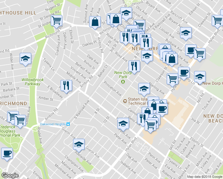 map of restaurants, bars, coffee shops, grocery stores, and more near 223 8 Street in Staten Island