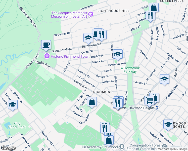 map of restaurants, bars, coffee shops, grocery stores, and more near 262 Barbara Street in Staten Island