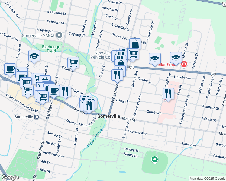 map of restaurants, bars, coffee shops, grocery stores, and more near 78 North Gaston Avenue in Somerville
