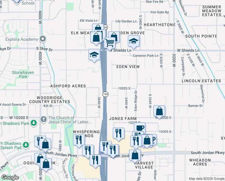 map of restaurants, bars, coffee shops, grocery stores, and more near 3573 10025 South in South Jordan