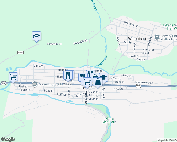 map of restaurants, bars, coffee shops, grocery stores, and more near 619 North Street in Lykens