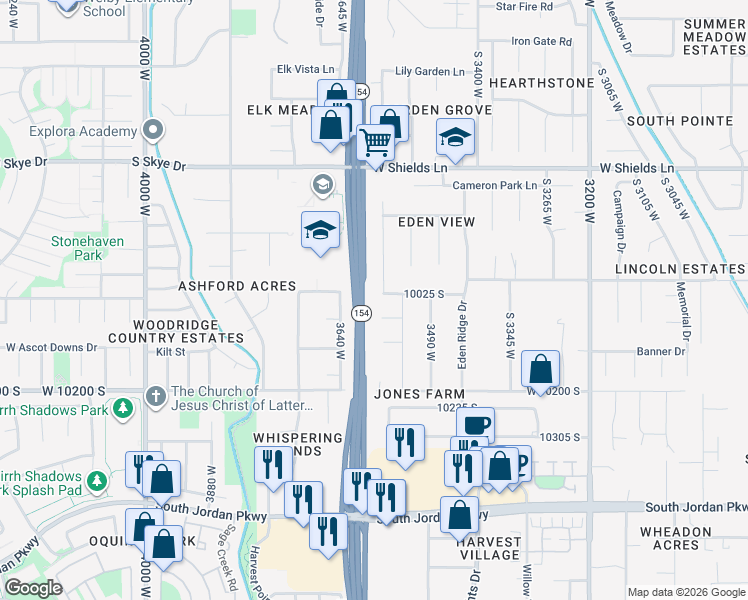 map of restaurants, bars, coffee shops, grocery stores, and more near 3573 10025 South in South Jordan