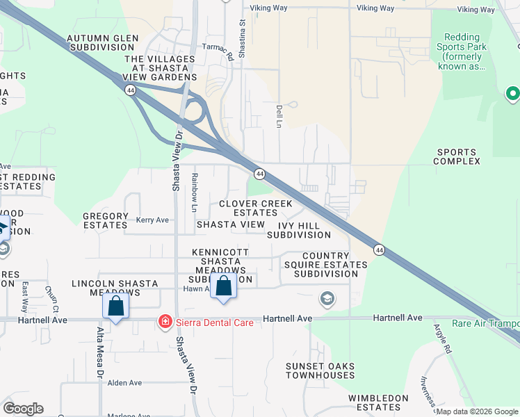 map of restaurants, bars, coffee shops, grocery stores, and more near 2751 Carolee Court in Redding