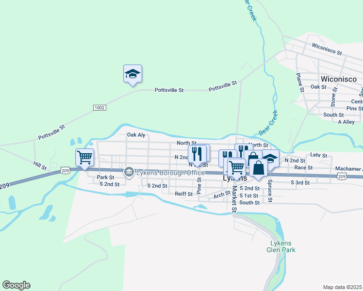 map of restaurants, bars, coffee shops, grocery stores, and more near 422 North Street in Lykens