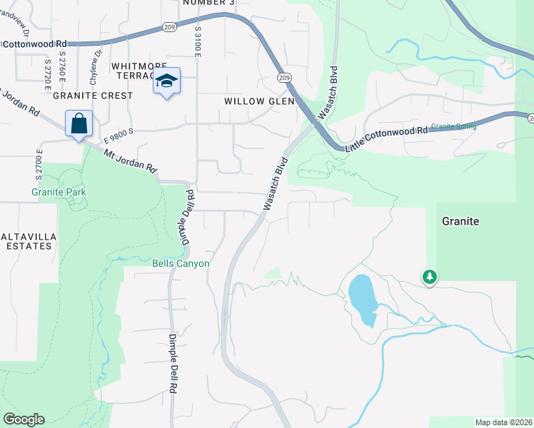 map of restaurants, bars, coffee shops, grocery stores, and more near 11353 Wasatch Boulevard in Sandy