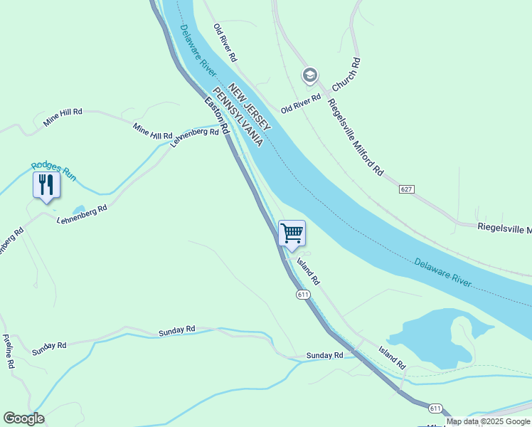 map of restaurants, bars, coffee shops, grocery stores, and more near 1892 Easton Road in Kintnersville