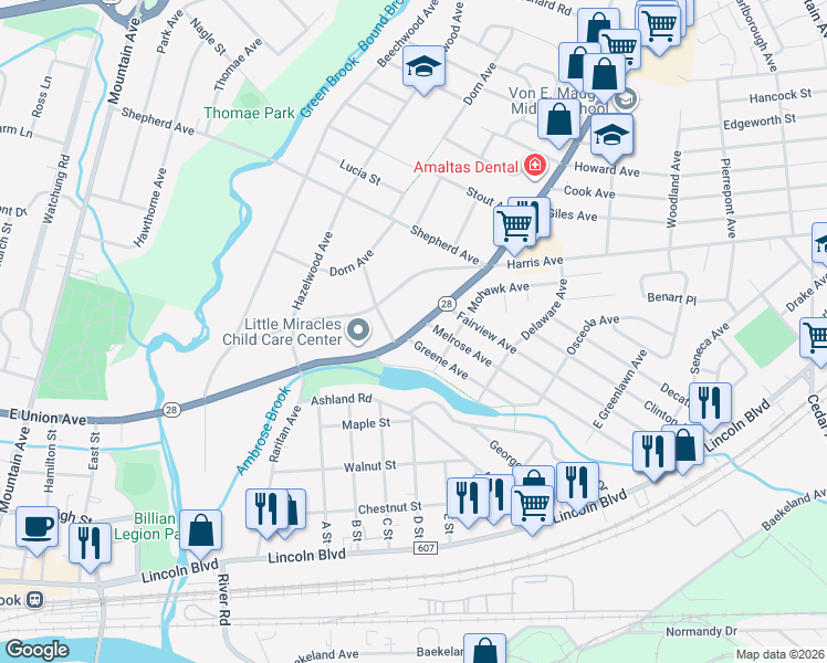 map of restaurants, bars, coffee shops, grocery stores, and more near 324 Union Avenue in Middlesex