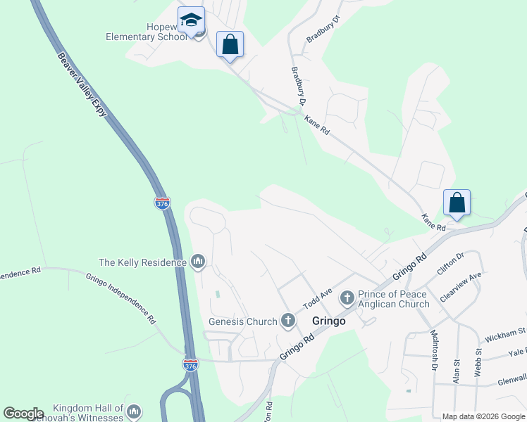 map of restaurants, bars, coffee shops, grocery stores, and more near 155 Buss Rd in Aliquippa