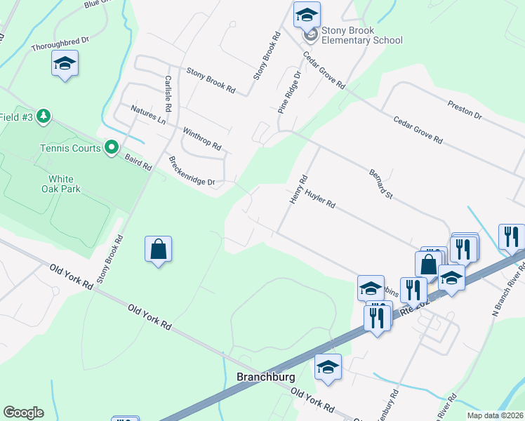 map of restaurants, bars, coffee shops, grocery stores, and more near 122 Robbins Road in Branchburg