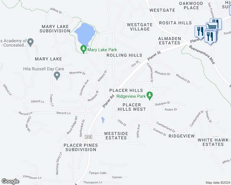 map of restaurants, bars, coffee shops, grocery stores, and more near 4249 Placer Road in Redding