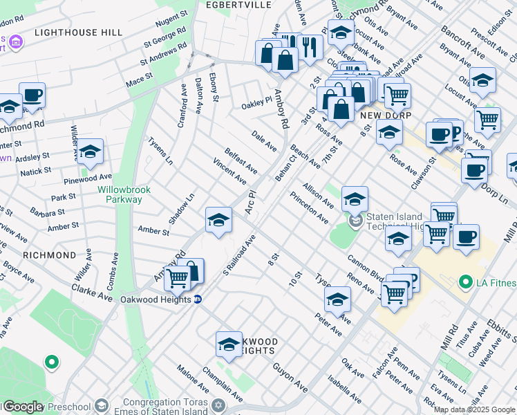 map of restaurants, bars, coffee shops, grocery stores, and more near 20 Francine Court in Staten Island