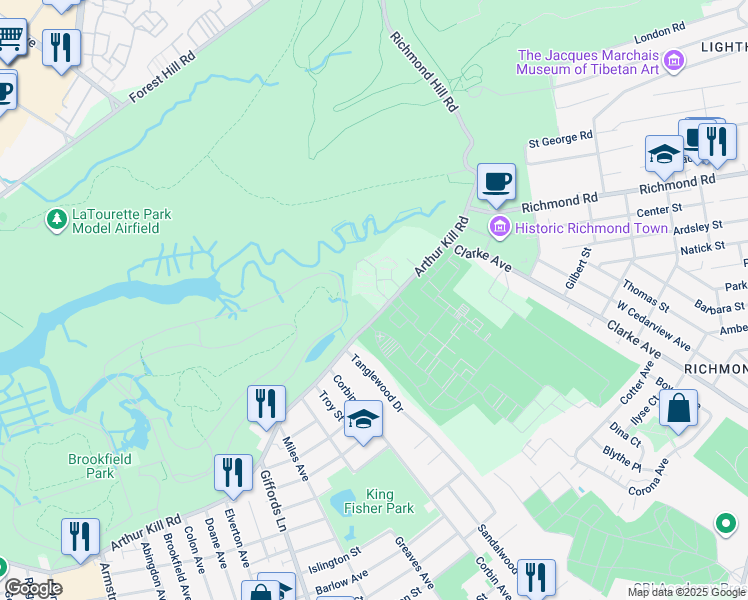 map of restaurants, bars, coffee shops, grocery stores, and more near 187E Arthur Kill Road in Staten Island