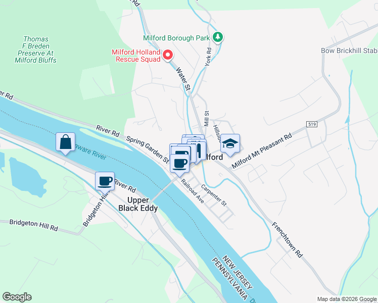 map of restaurants, bars, coffee shops, grocery stores, and more near 59 Honeysuckle Lane in Milford