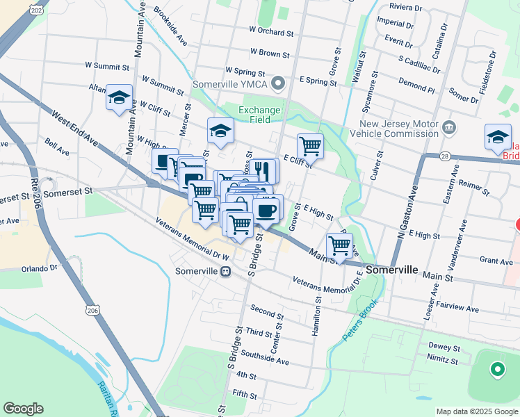 map of restaurants, bars, coffee shops, grocery stores, and more near 21 N Bridge St in Somerville