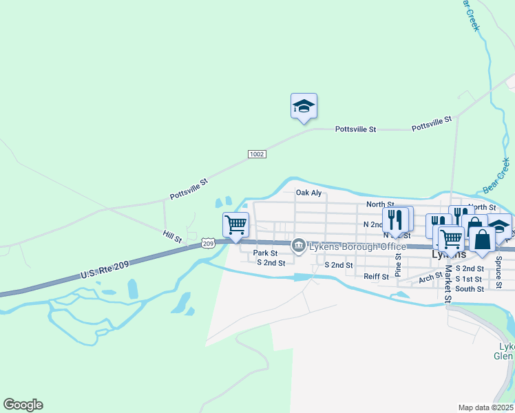 map of restaurants, bars, coffee shops, grocery stores, and more near 150 North Street in Lykens