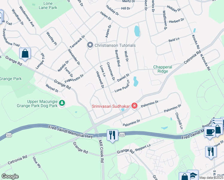 map of restaurants, bars, coffee shops, grocery stores, and more near 6139 Lone Pond Lane in Allentown