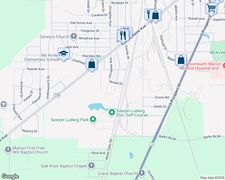 map of restaurants, bars, coffee shops, grocery stores, and more near 1065 Henry Street in Marion
