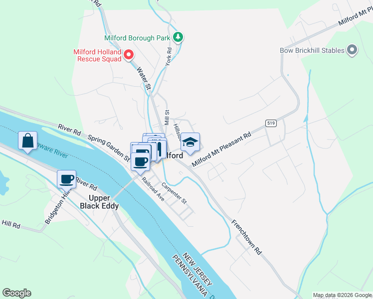 map of restaurants, bars, coffee shops, grocery stores, and more near 14 Hillside Avenue in Milford