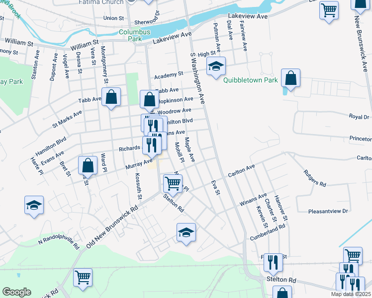 map of restaurants, bars, coffee shops, grocery stores, and more near 828 Maple Avenue in Piscataway