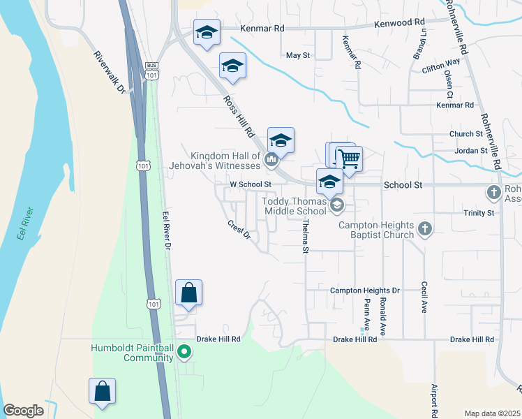 map of restaurants, bars, coffee shops, grocery stores, and more near 188 Empire Drive in Fortuna