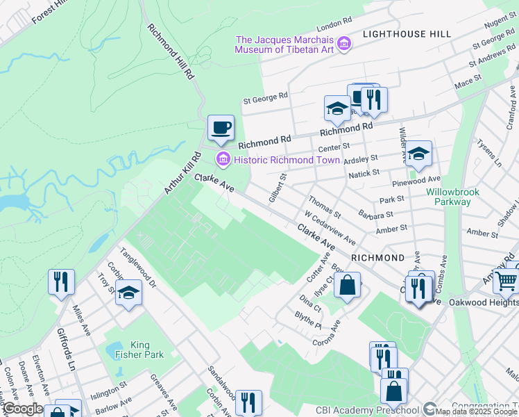 map of restaurants, bars, coffee shops, grocery stores, and more near 368 Clarke Avenue in Staten Island