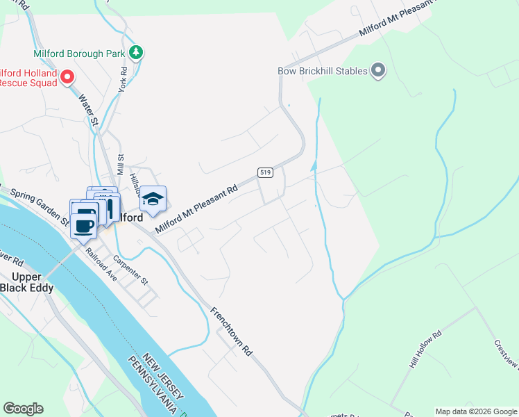 map of restaurants, bars, coffee shops, grocery stores, and more near 256 Hillcrest Drive in Milford
