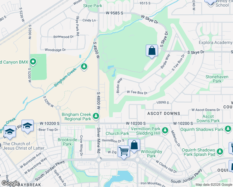 map of restaurants, bars, coffee shops, grocery stores, and more near 4659 Tee Box Drive in South Jordan