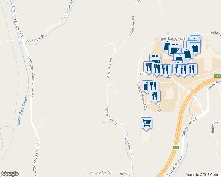 map of restaurants, bars, coffee shops, grocery stores, and more near 1263 Yutes Run Road in Tarentum
