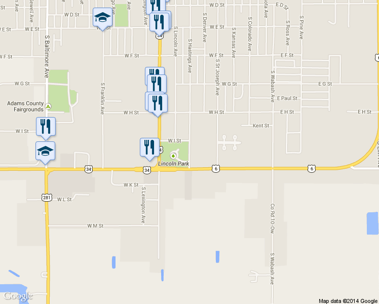map of restaurants, bars, coffee shops, grocery stores, and more near 1145 South Hastings Avenue in Hastings
