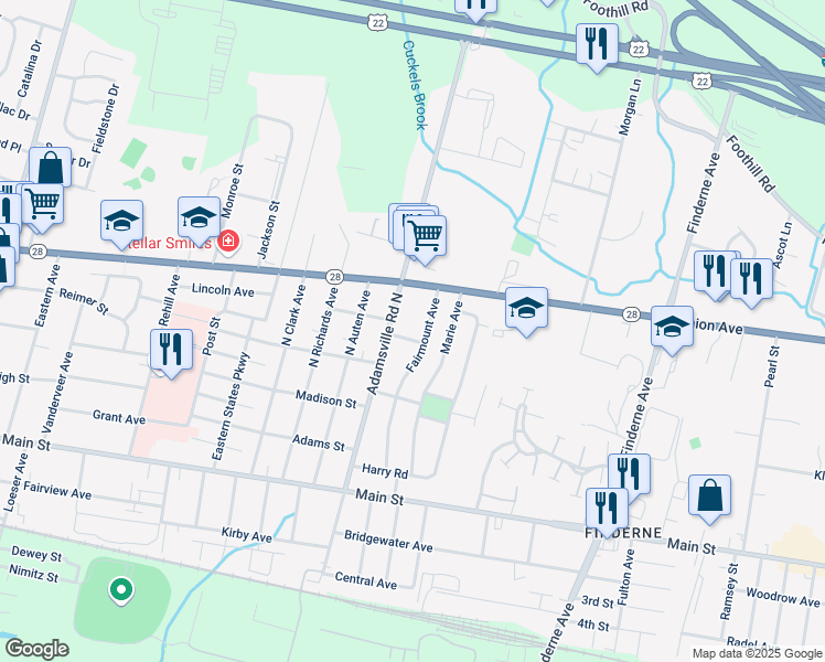 map of restaurants, bars, coffee shops, grocery stores, and more near 9 Cole Street in Bridgewater
