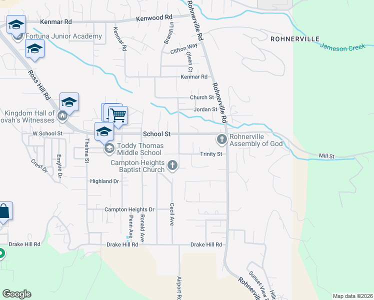 map of restaurants, bars, coffee shops, grocery stores, and more near 3501 Trinity Street in Fortuna