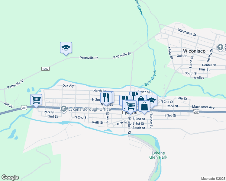 map of restaurants, bars, coffee shops, grocery stores, and more near 517 North Street in Lykens