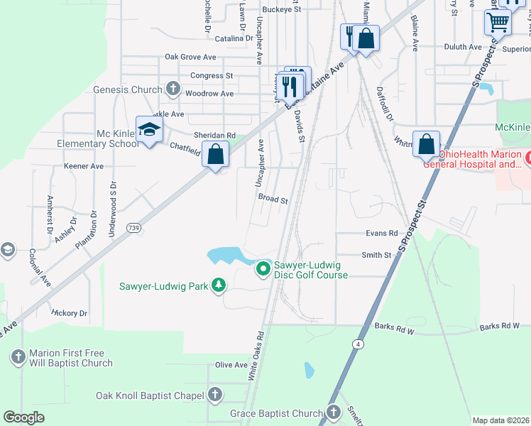 map of restaurants, bars, coffee shops, grocery stores, and more near 1065 Henry St in Marion