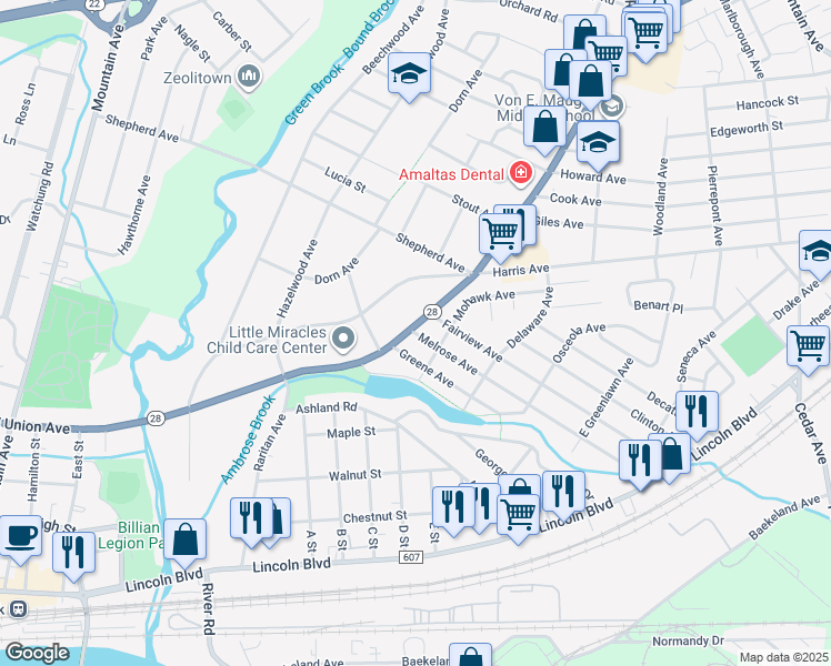 map of restaurants, bars, coffee shops, grocery stores, and more near 116 Melrose Avenue in Middlesex