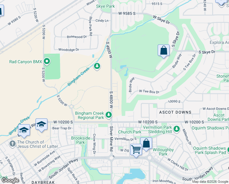 map of restaurants, bars, coffee shops, grocery stores, and more near 4785 West Payne Court in South Jordan