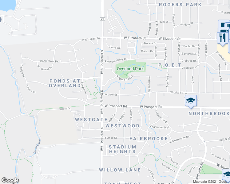 map of restaurants, bars, coffee shops, grocery stores, and more near 3010 West Lake Street in Fort Collins