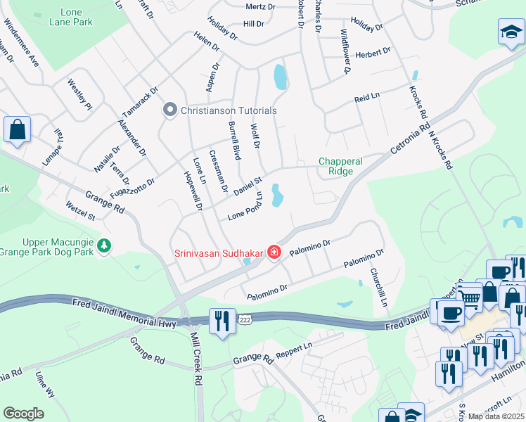 map of restaurants, bars, coffee shops, grocery stores, and more near 6116 Lone Pond Ln in Allentown