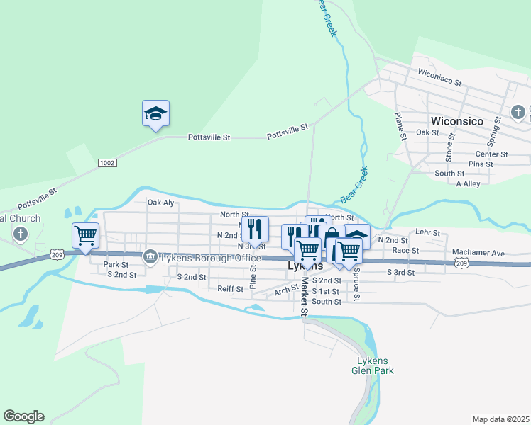 map of restaurants, bars, coffee shops, grocery stores, and more near 517 North Street in Lykens