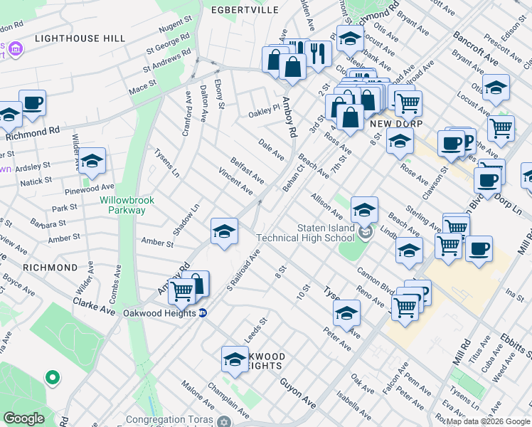map of restaurants, bars, coffee shops, grocery stores, and more near 20 Francine Court in Staten Island