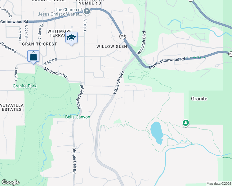 map of restaurants, bars, coffee shops, grocery stores, and more near 10457 Wasatch Boulevard in Sandy
