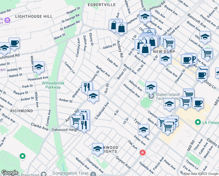 map of restaurants, bars, coffee shops, grocery stores, and more near 20 Francine Court in Staten Island
