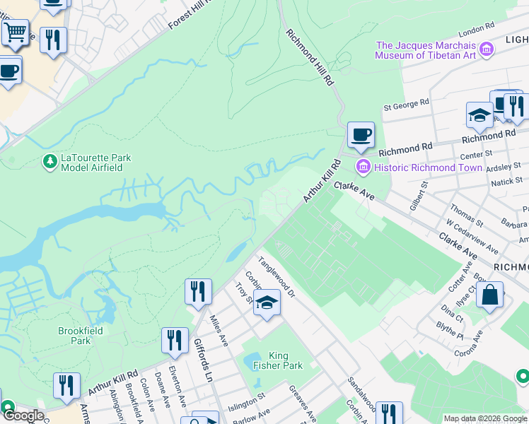 map of restaurants, bars, coffee shops, grocery stores, and more near 187E Arthur Kill Road in Staten Island