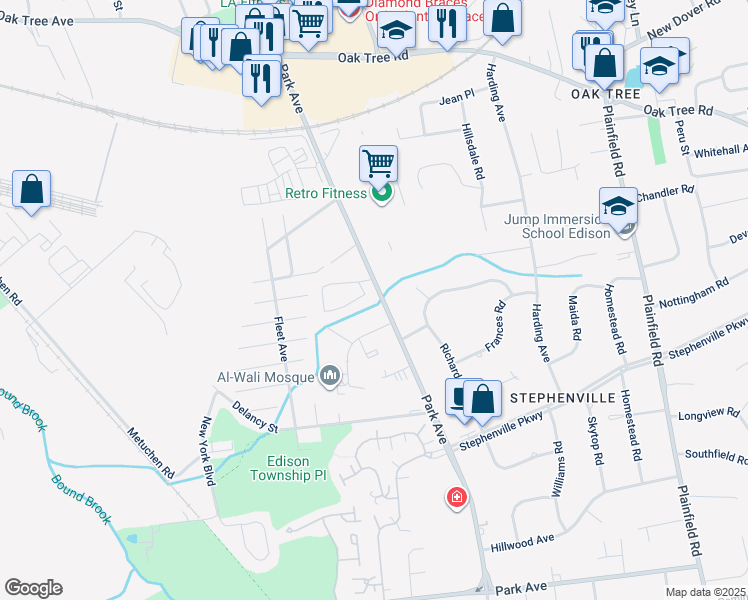 map of restaurants, bars, coffee shops, grocery stores, and more near 42 Westwood Circle in Edison