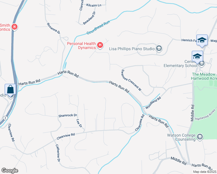 map of restaurants, bars, coffee shops, grocery stores, and more near 2960 Harts Run Road in Hampton Township