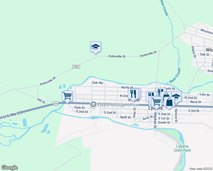 map of restaurants, bars, coffee shops, grocery stores, and more near 305 North Street in Lykens