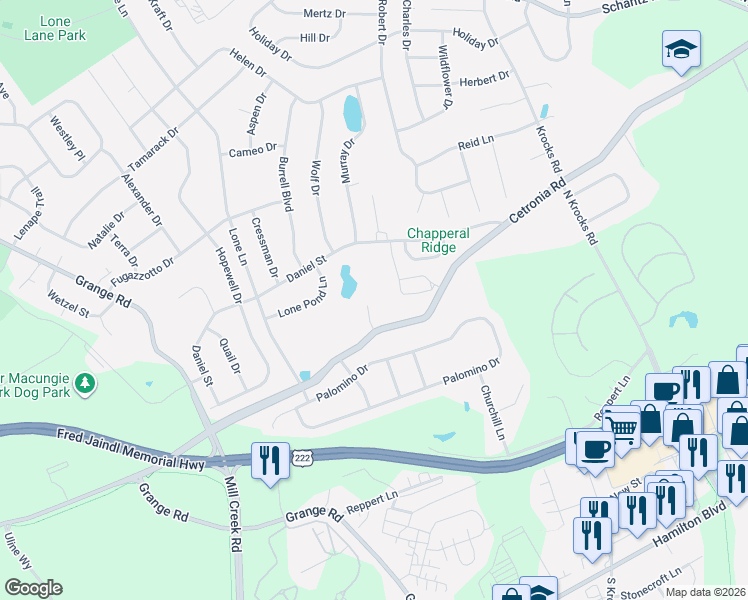 map of restaurants, bars, coffee shops, grocery stores, and more near 381 Stonegate Court in Allentown